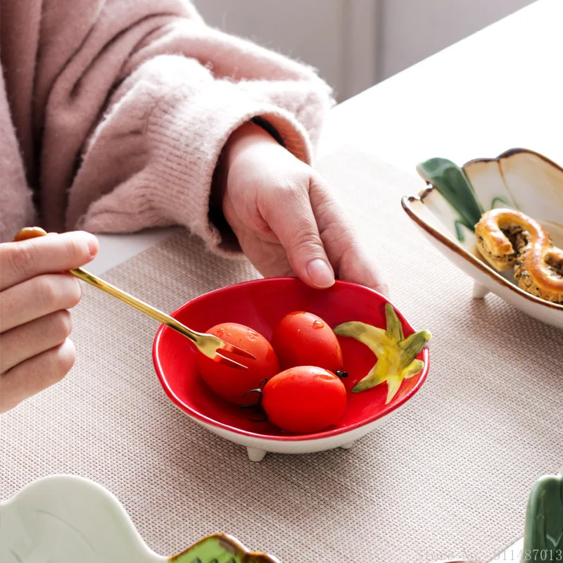 Prato de lanche em forma de vegetais pastorais, pintado à mão, sob esmalte, em destaque, criativo, casa, restaurante, suprimentos, lanche, prato de frutas