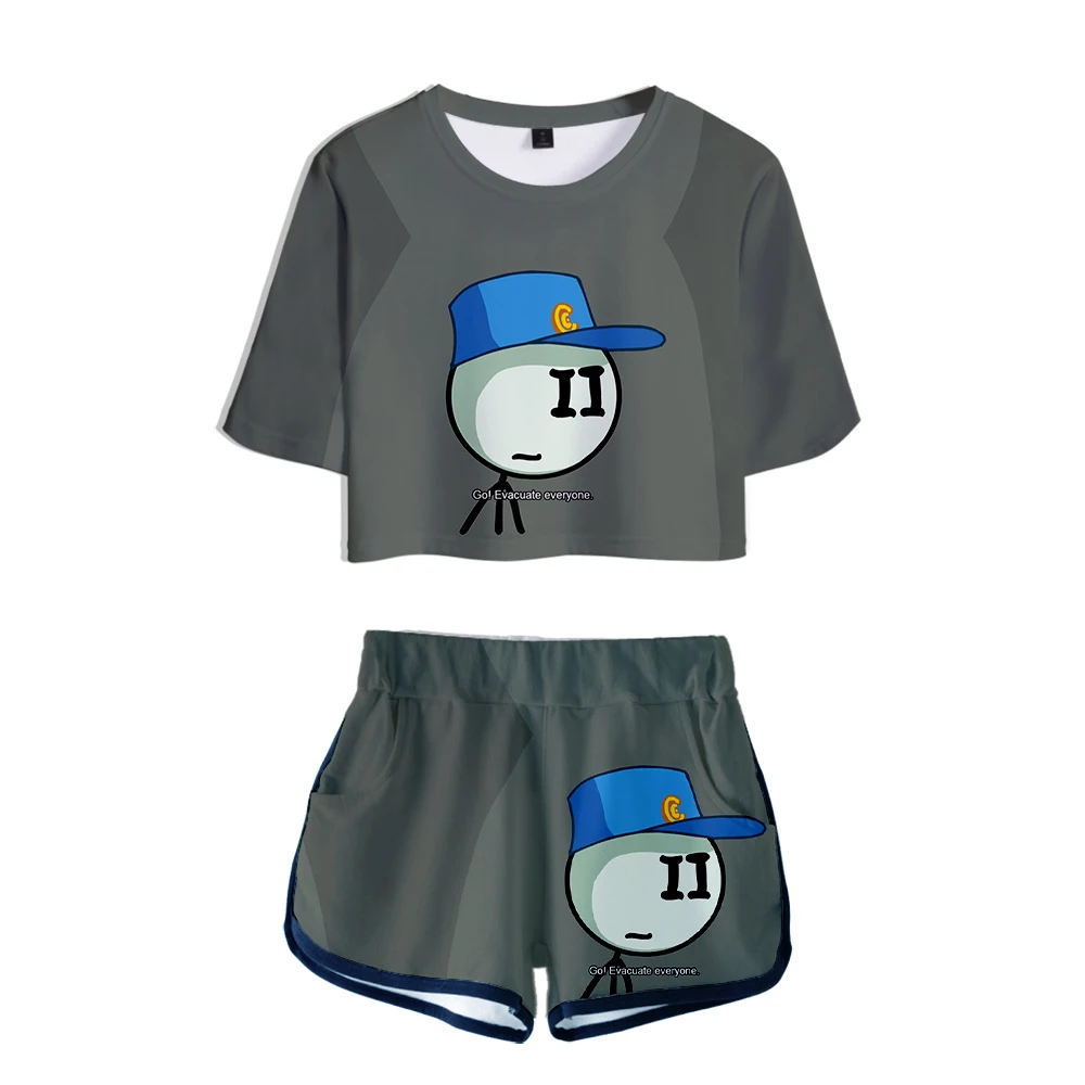 Youthful Henry Stickmin 3D Girls Dew navel Two Piece Set Henry Stickmin Sexy Short Sleeve Crop T-shirts+Shorts Tracksuit