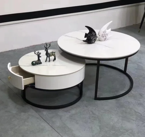 

@#Cheap Cream Style Storage Coffee Table with Marble Top High End Factory Price Cheap Round Shaped Wood Coffee Table