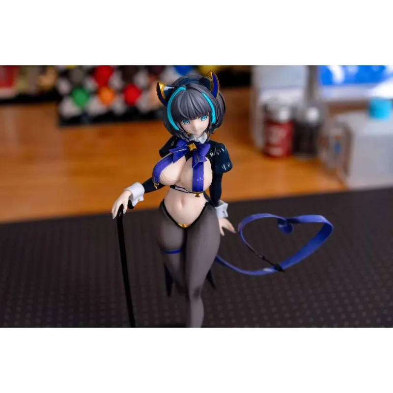 【In Stock】Anime Style Black Hair Cat Ear Girl Figure PVC Purple Outfit Beauty Statue with Cane Gift Hobby Collection