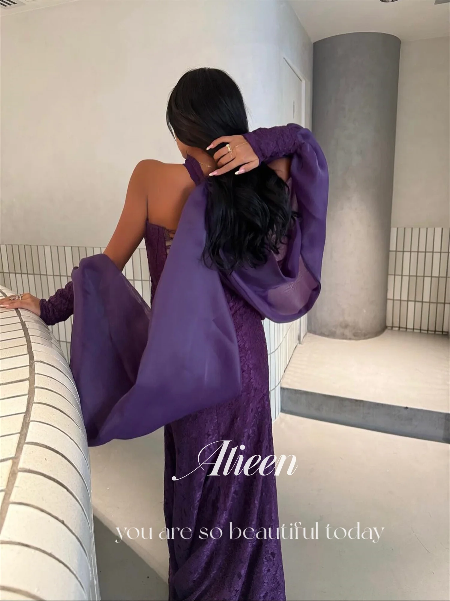 فساتين زفاف Aileen أرجوانية للحفلات من Vestidos De Festa فستان سهرة نسائي مخصص من الدانتيل فساتين حورية البحر للحفلات الراقصة #3