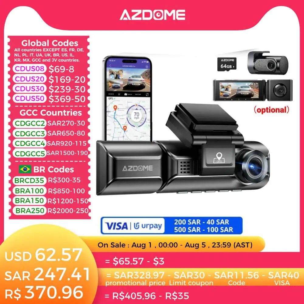 AZDOME-Cámara de salpicadero DVR M550 Pro para coche, 4K, 5,8 Ghz, WiFi, 2/3 cámaras, frontal/Cabina/trasera, GPS, visión nocturna, Monitor de aparcamiento