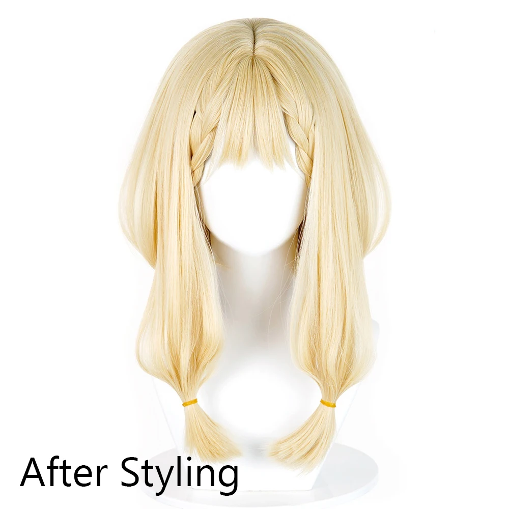 Picture 5: Long Straight Synthetic Blonde Wigs with Bangs Anime Game Cosplay Fluffy Wig Heat Resistant for Daily Party