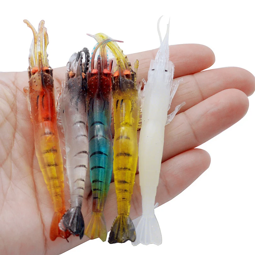 1 Piece 9cm 3.8g Luminous Simulated Shrimp Soft Lure for Freshwater /Saltwater Bass Salmon Catfish Trout, Artificial Prawn Baits