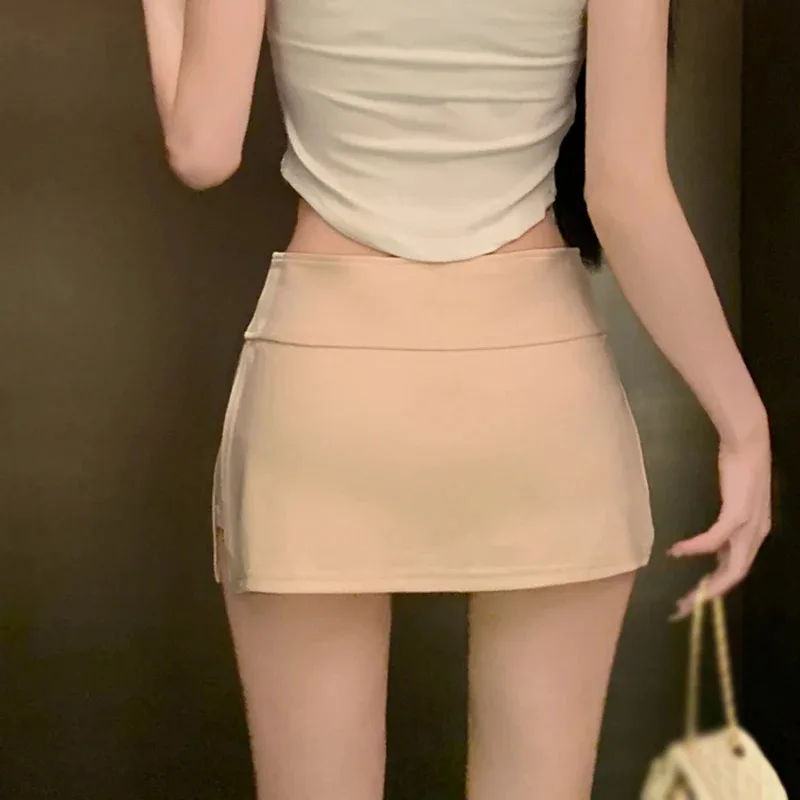 Women sexy low-waisted casual side split sports yoga solid color fashion slim wrap buttocks short skirts