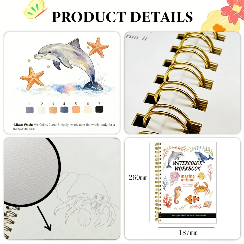 Premium Watercolor Beginner's Workbook-14 Sketches + 2 Color Mixing Guides Wood Pulp Watercolor Paper 200 Gms for Coloring Book image 6