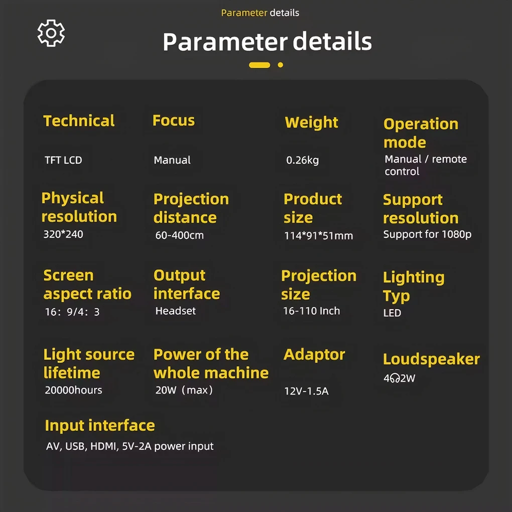 جهاز عرض المسرح المنزلي مع خيارات اتصال سهلة، قرص صلب للهاتف المحمول، جهاز عرض 1080