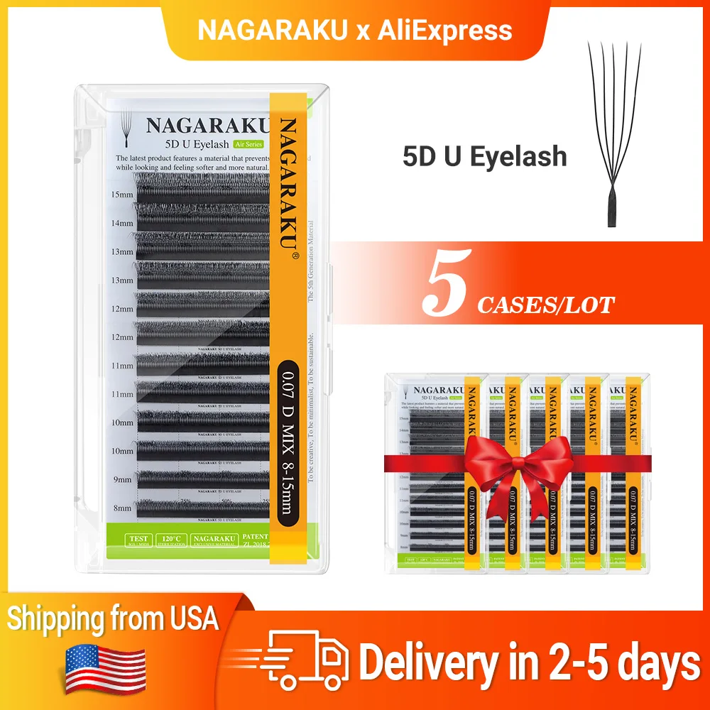 

NAGARAKU Ship from USA 5cases 5D U Shape Lashes Soft Natural Eyelash Extensions Fast Free Delivery