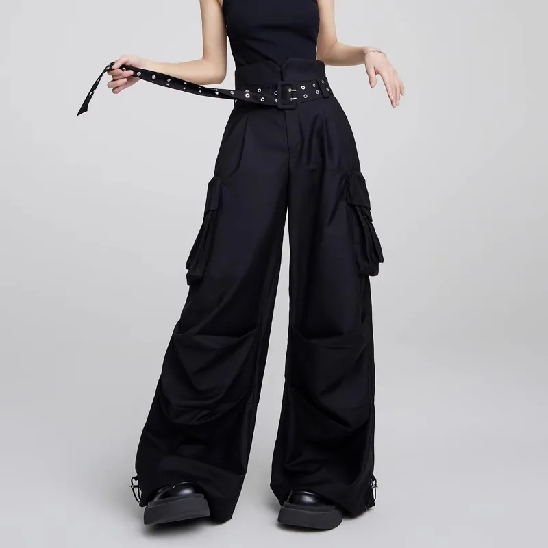 WCFCX STUDIO Y2K Streetwear Vintage Chic Cargo Pants for Women High Wide Leg Straight Joggers Trousers