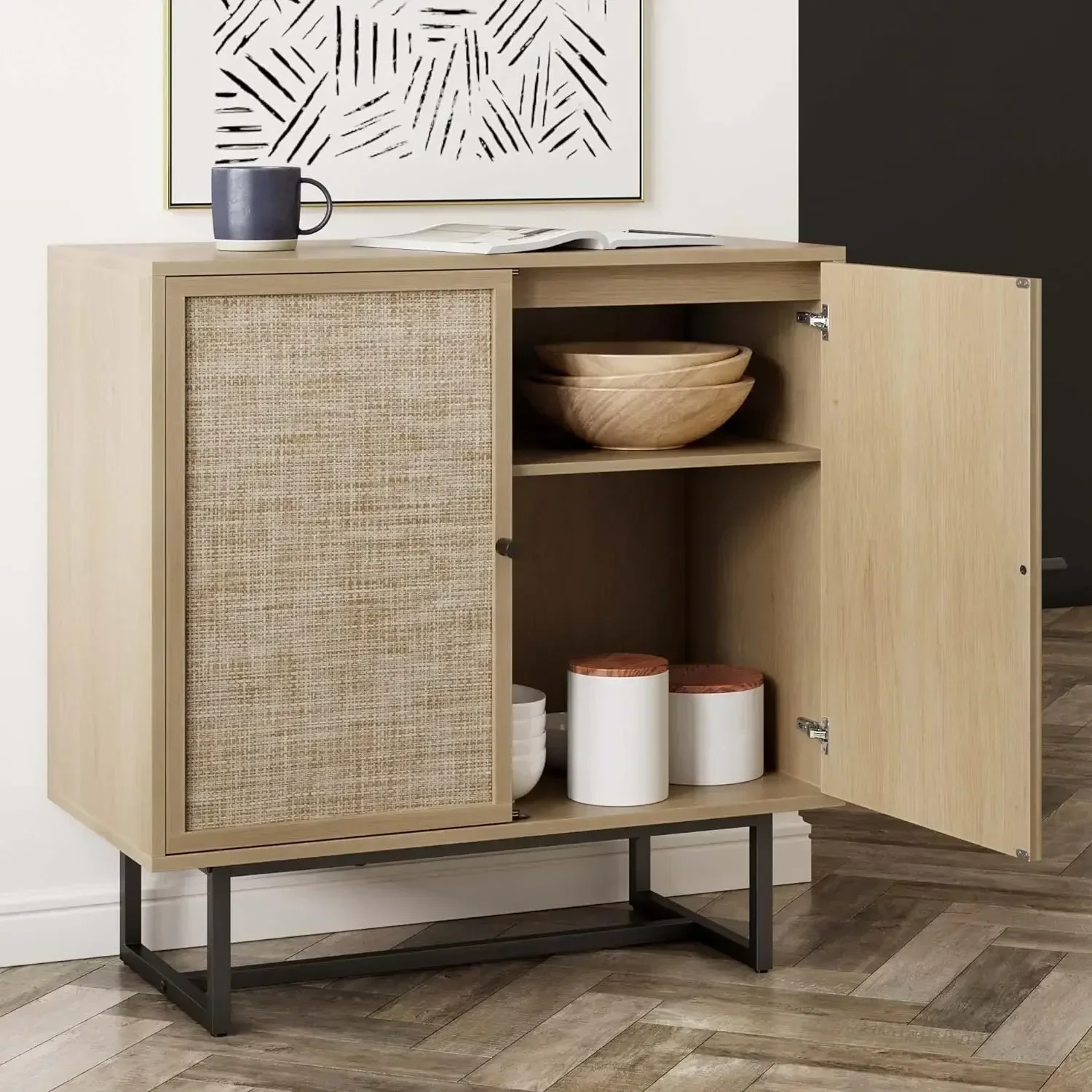 Suministros de muebles Nathan James Accent Storage Boho Modern Free Standing Buffet Credenza para pasillo, entrada, comedor