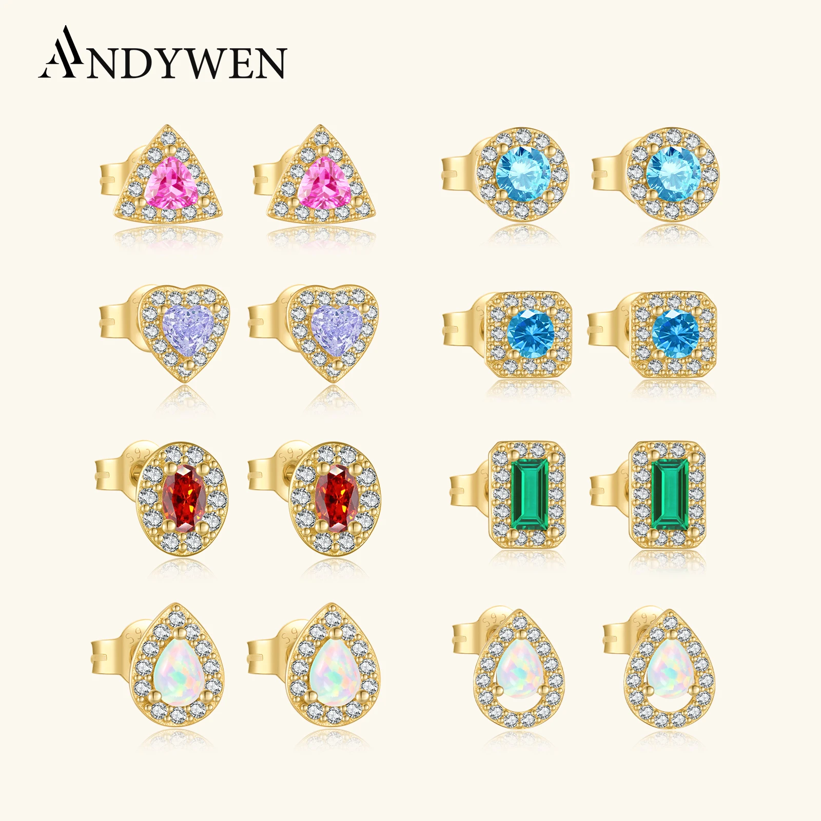 

ANDYWEN стерлингового серебра 925 пробы сердце грушевидная форма геометрический опал циркон серьги-гвоздики коллекция женские классические изящные ювелирные изделия подарки
