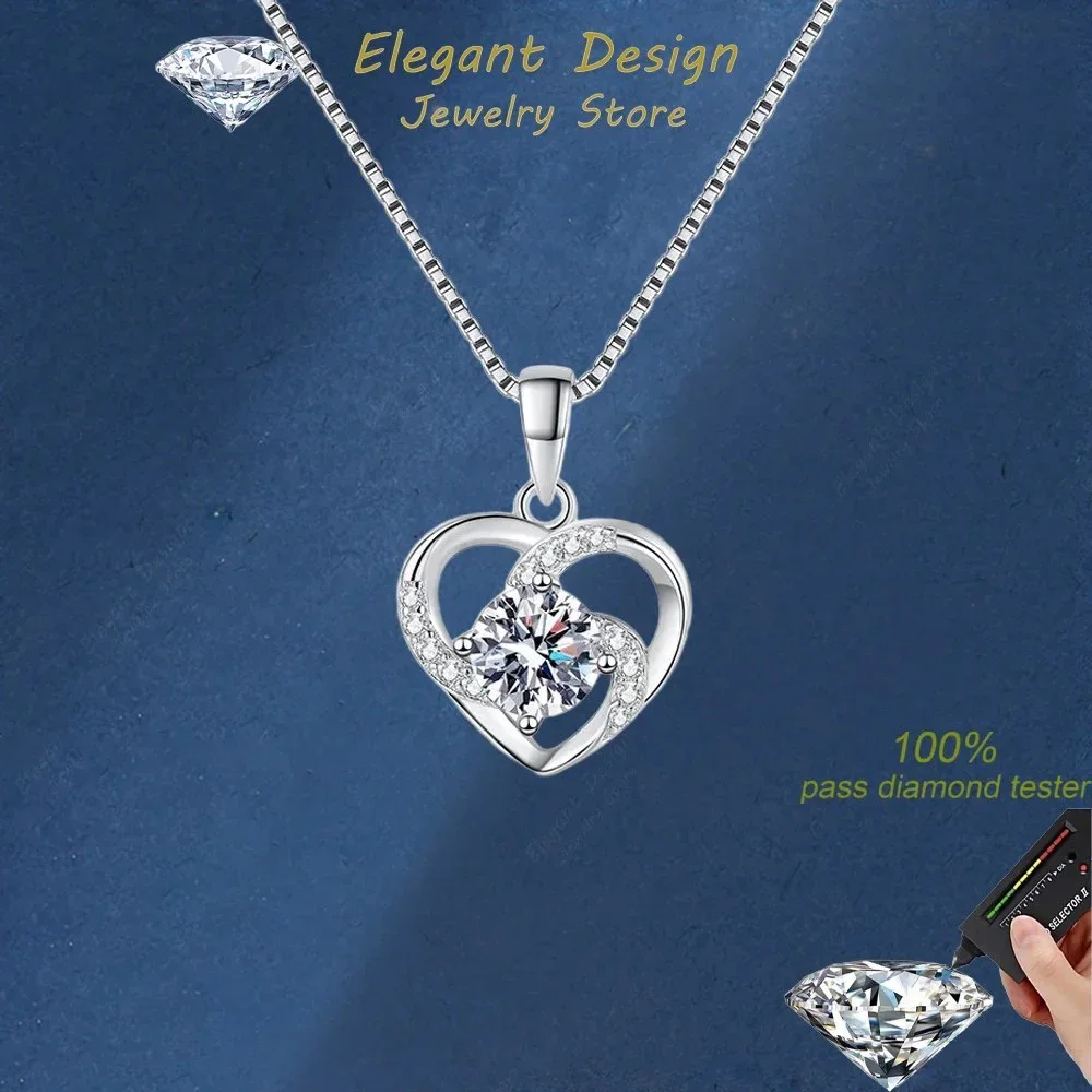 Elegant Design Heart Style 0.8ct Moissanite Pendant, PT950 Necklace Wedding Valentine's Day Gift Melon Seeds / O-chian Optional