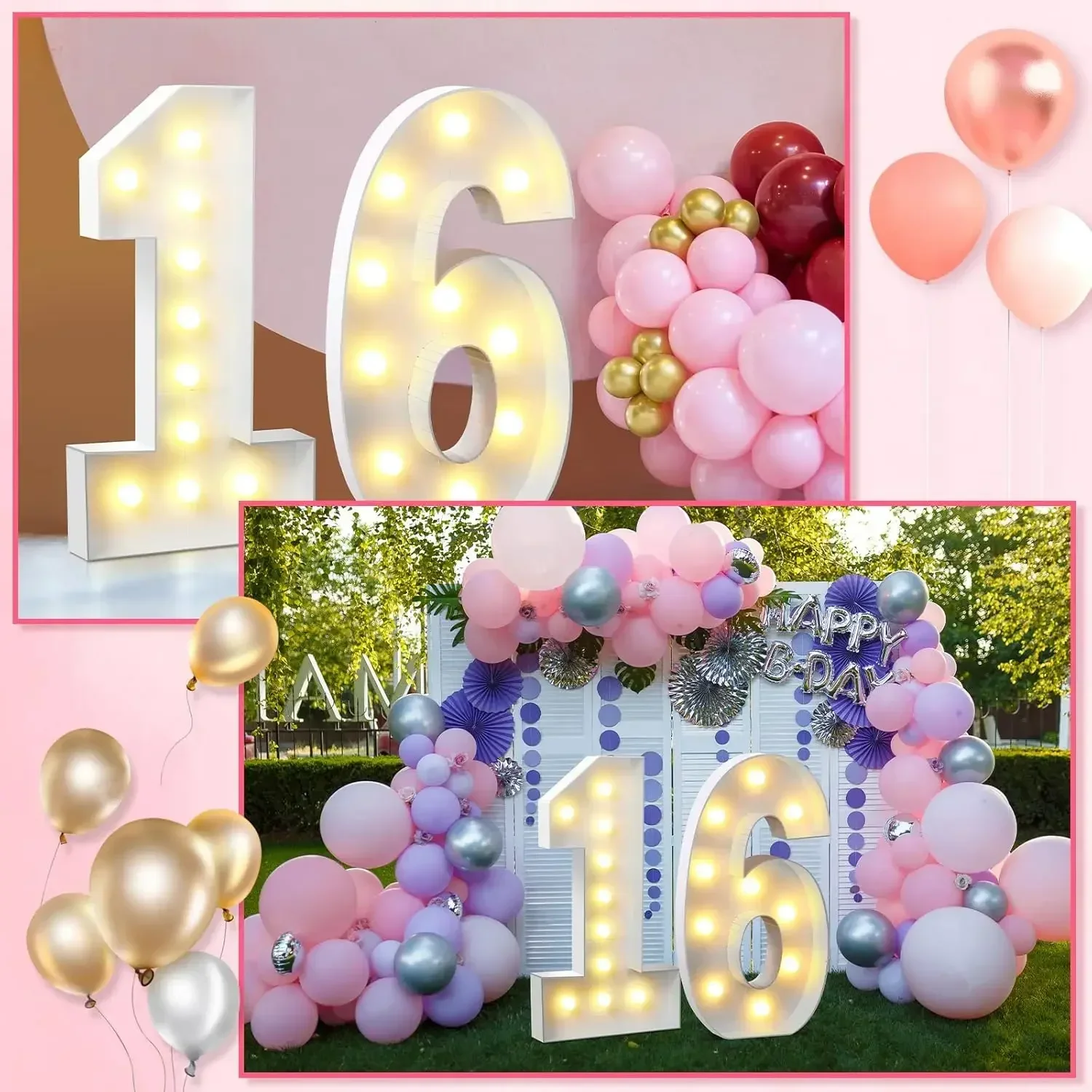 3.3FT Light Up Marquee Numbers Warm White LED Numbers Foam Board 1st 16th Birthday Giant Mosaic Numbers for Birthday Party Decor