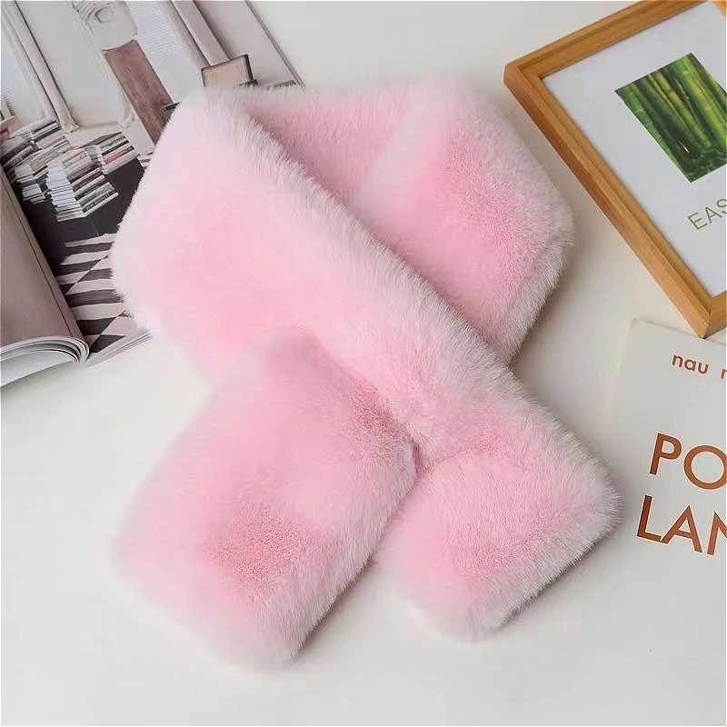 

Cute Women's Fur Plush Scarf Double-sided Cross Sweet Smooth Girl Thickened Warm Scarfs Streetwear Dating Solid Autumn Winter