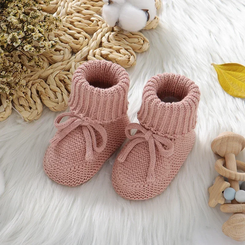 First Walkers Soft Bottom Infant Unisex Footwear 0-18m Child Booties Baby Shoes Solid Color Knitted Newborn Boys and Girls Boots