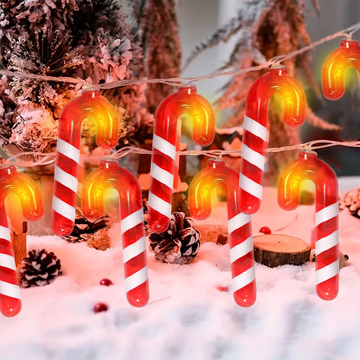1pc 10/20/30 LED Red Walking Stick And Candy String Lights Fairy Atmosphere Hanging Lamp Battery Powered Suitable For Home Decor
