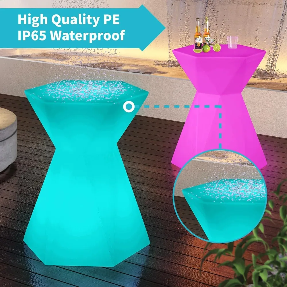 LED Bar Table, LED Cocktail Table with Multi-Colored Lights, Rechargeable Light Up Cocktail Table with Remote, Waterproof
