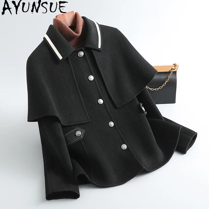 معطف صوف حقيقي 100% من AYUNSUE للنساء سترة صوفية على الوجهين معاطف نسائية أنيقة شال كوري ملابس الخريف الفلسطينية