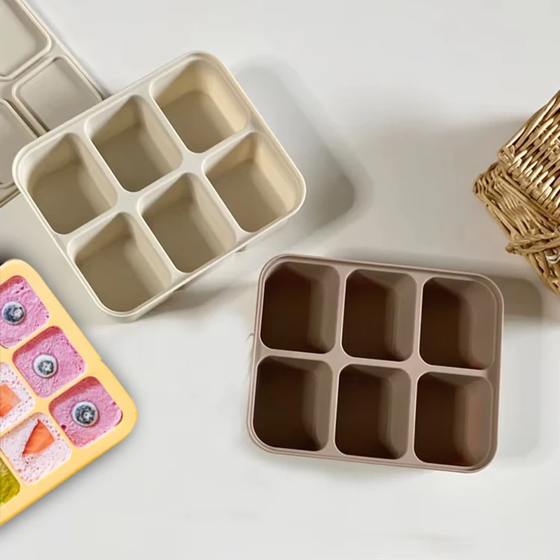 

6/12 Grid Ice Cube Mold Silicone Ice Cube Tray Square Tray Mould Easy Release Baby Fruit Mud Jelly Food Storage Case