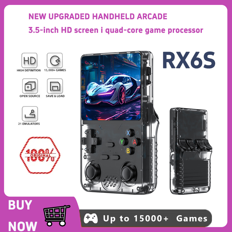 RX6S handheld video game console with Linux system, 3.5-inch IPS screen, portable retro gaming console
