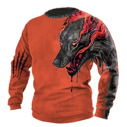 Vintage T-shirt Male Summer Long 3d Wolf Print T Shirts Tops 2023 Men Cotton Streetwear Oversized Clothing O-neck Graphic Tees