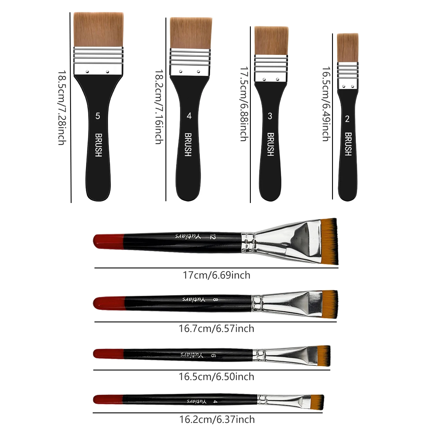Yutiars 4 Pcs Lacquer Art Brushes & 4 Pcs Wide Flat Nylon Chip Brushes Set,Art Supplies for Acrylic,Oil,Watercolor & Gesso Craft