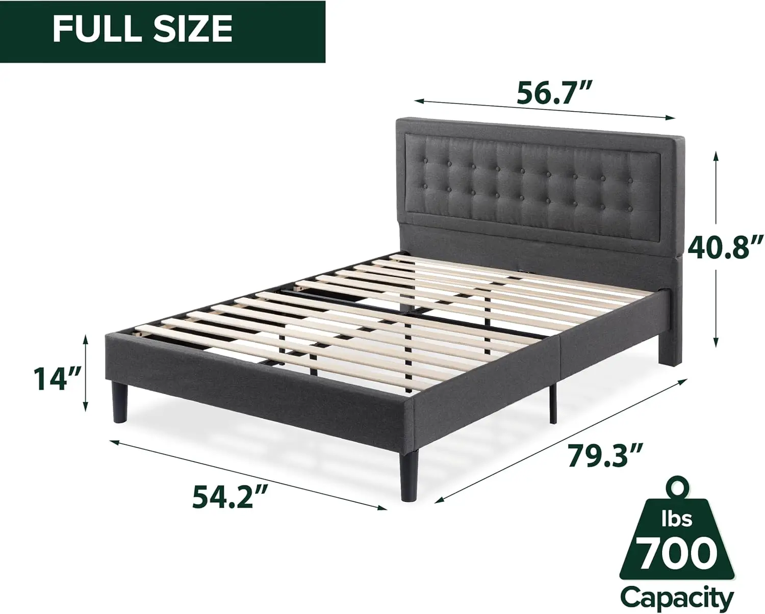 Dachelle Upholstered Platform Bed Frame, Mattress Foundation, Wood Slat Support, No Box Spring Needed, Eco Friendly WonderBox (T