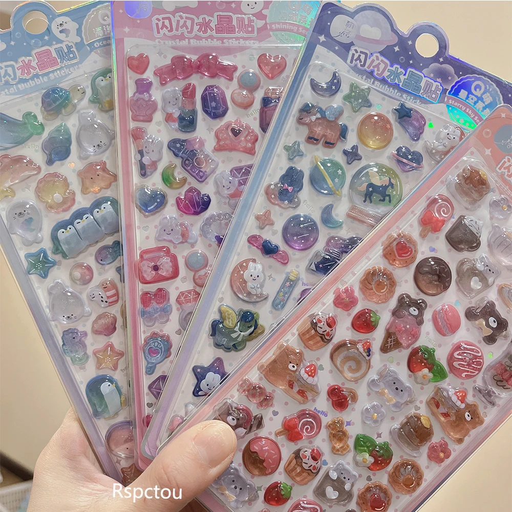 

4pcs 3D Cute Cartoon Marine Life Creative Animal Bear Rabbit Crystal Relief Stickers DIY Guitar Suitcase Aesthetic Sticker Decor