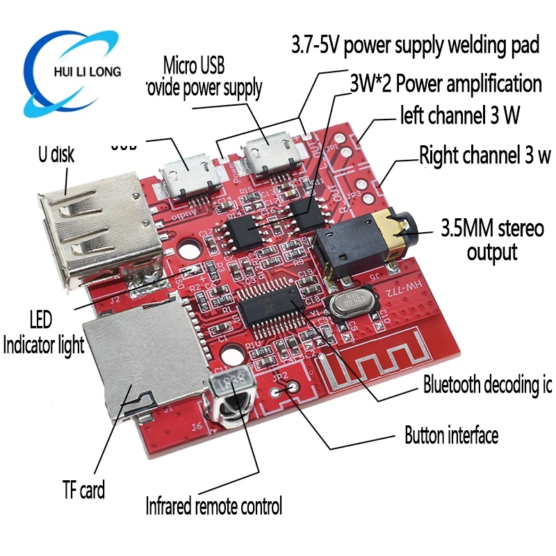 3 واط سيارة بلوتوث 4.1 MP3 WAV فك مجلس المتكلم مكبر للصوت وحدة استقبال الصوت دعم USB/TF/U-DISK/IR التحكم عن بعد #4