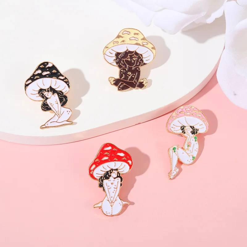 Mushroom Lady Enamel Pins Custom Girls and Plant Brooches Lapel Badges Cartoon Nature Art Jewelry Gift for Friends