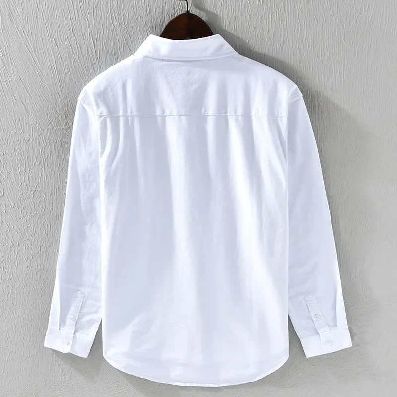Japanese Fashion Mens Long Sleeve Shirts Spring Summer Daily Casual Pure Cotton Shirt Oxford Striped Patchwork Shirt Youth Tops