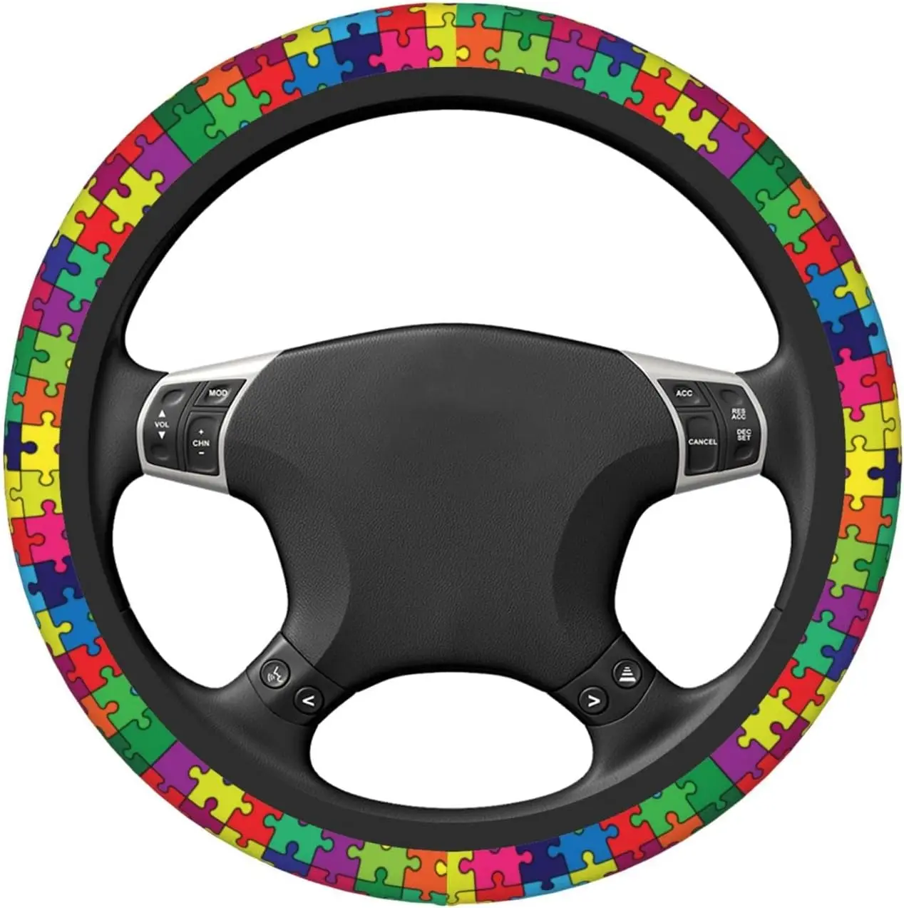 Autism Awareness Steering Wheel Cover Non-Slip Auto Steering Wheel Protector Car Accessories Universal Fit 15 Inches for Men Wom