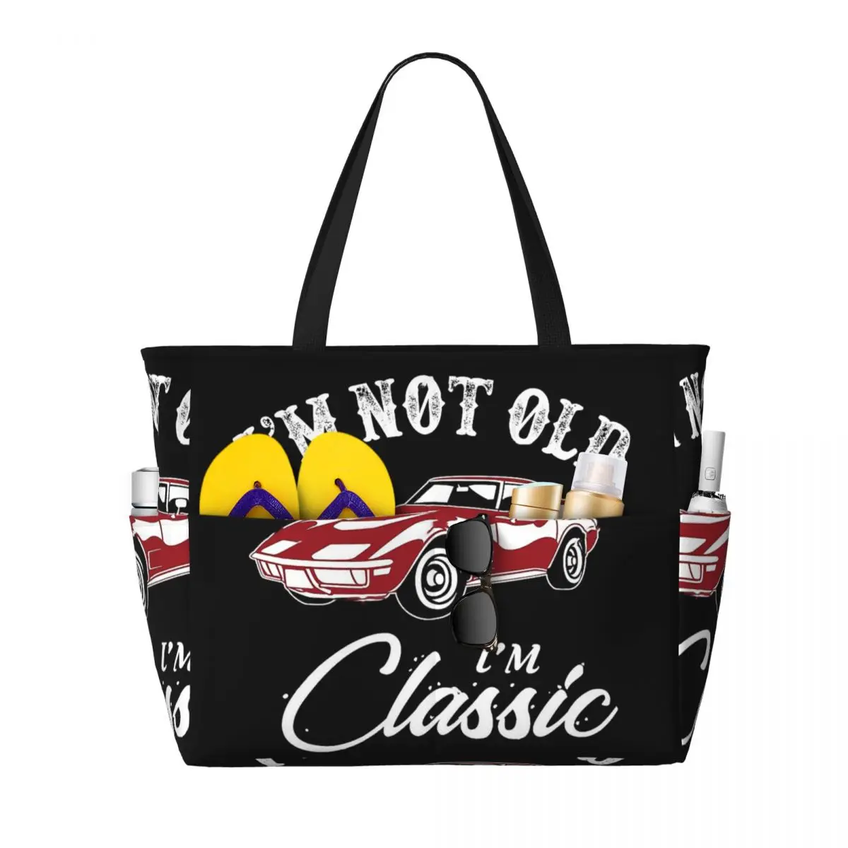 

Classic Corvette Car Beach Tote Bag Sport Gym Yoga Duffle Large Tote Bag Women Travel Bag Fitness bag