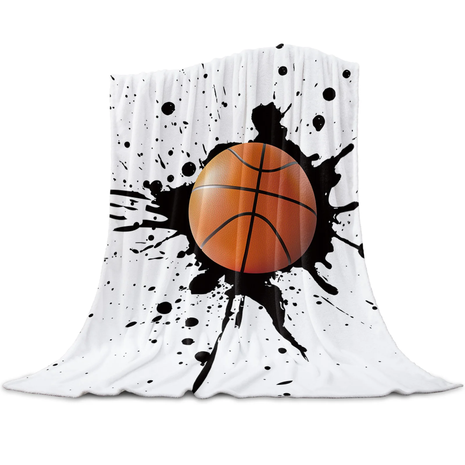 Ink Splash Basketball Sport Printed Throw Blanket Flannel Fleece Blankets Warm Soft Throws for Sofa Couch Bed Bedroom Bedspread