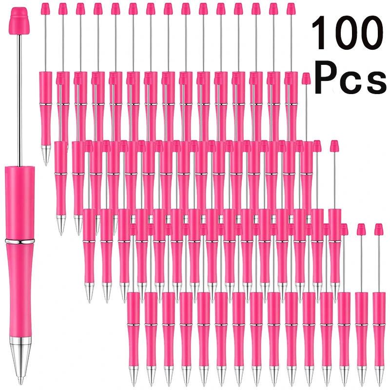 

100Pcs Beadable Pen Beads Plastic Ballpoint Pen Beads DIY Making Kit for Kids School Office Gifts Supplies