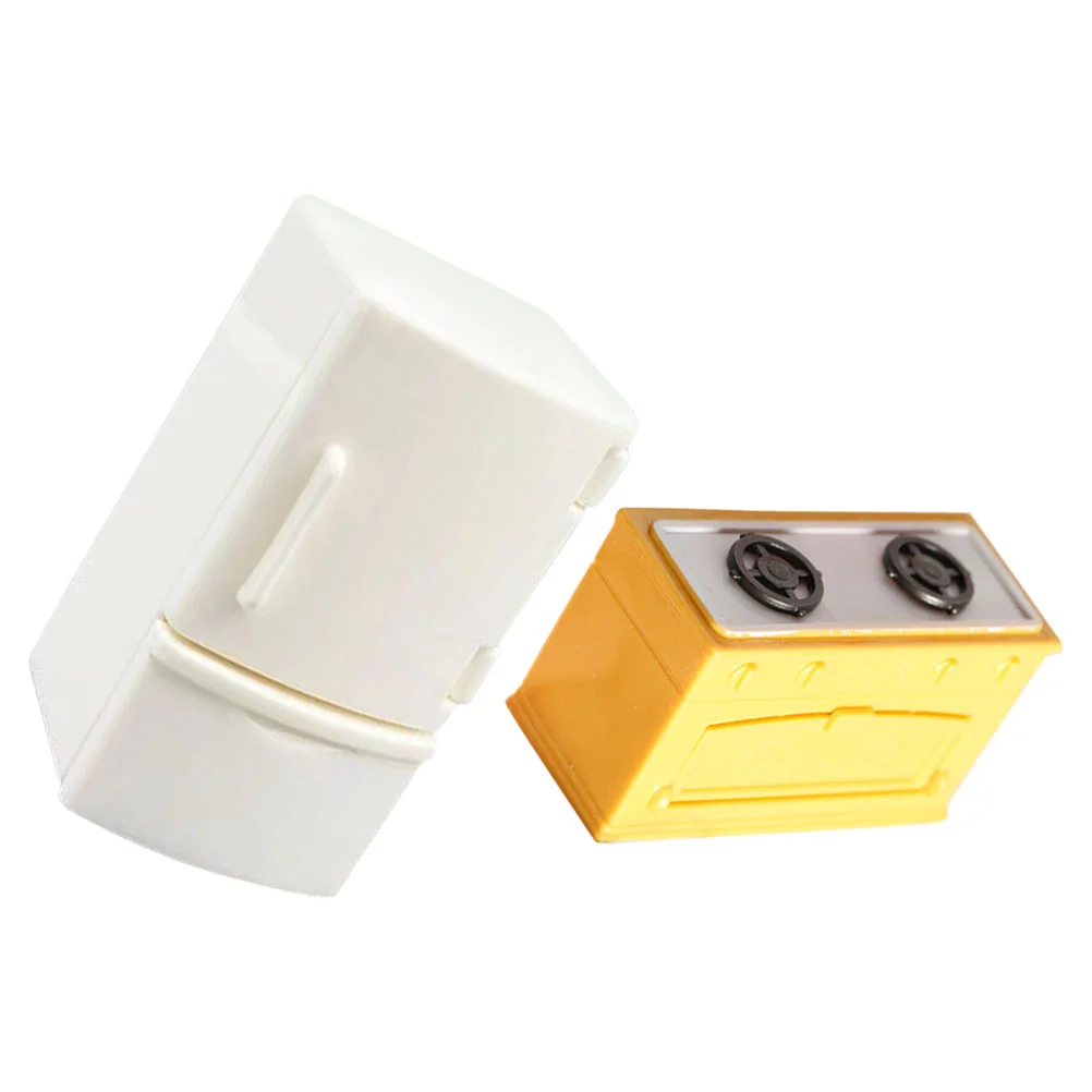 2 Pcs Dollhouse Stove Refrigerator Miniature Furniture Cooktop Adornment Fridge Decor