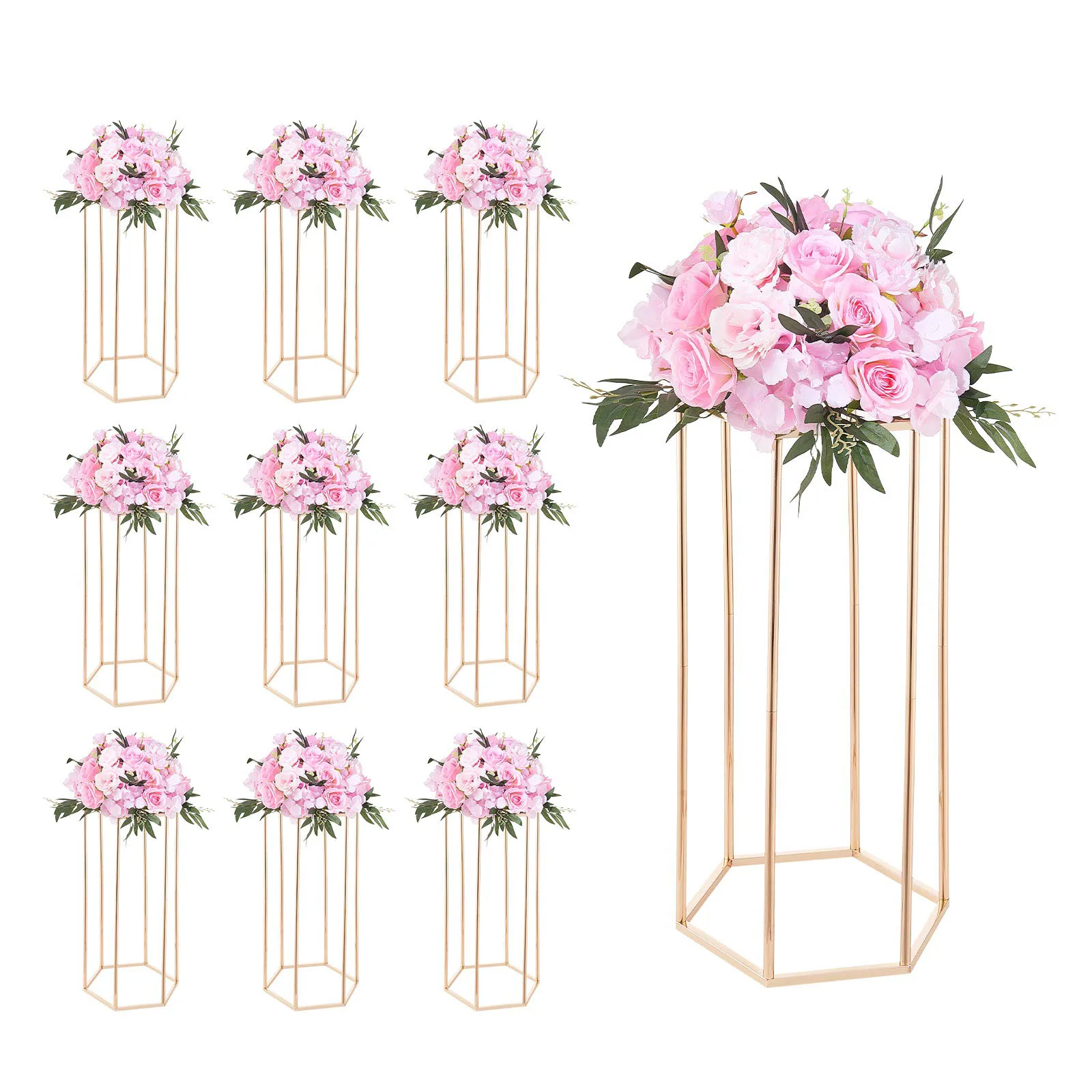 

SucceBuy 10 pcs Wedding Flower Stand Column Flower Stand 60/80cm Floral Stands with Acrylic Laminate Hexagonal Rack for Party