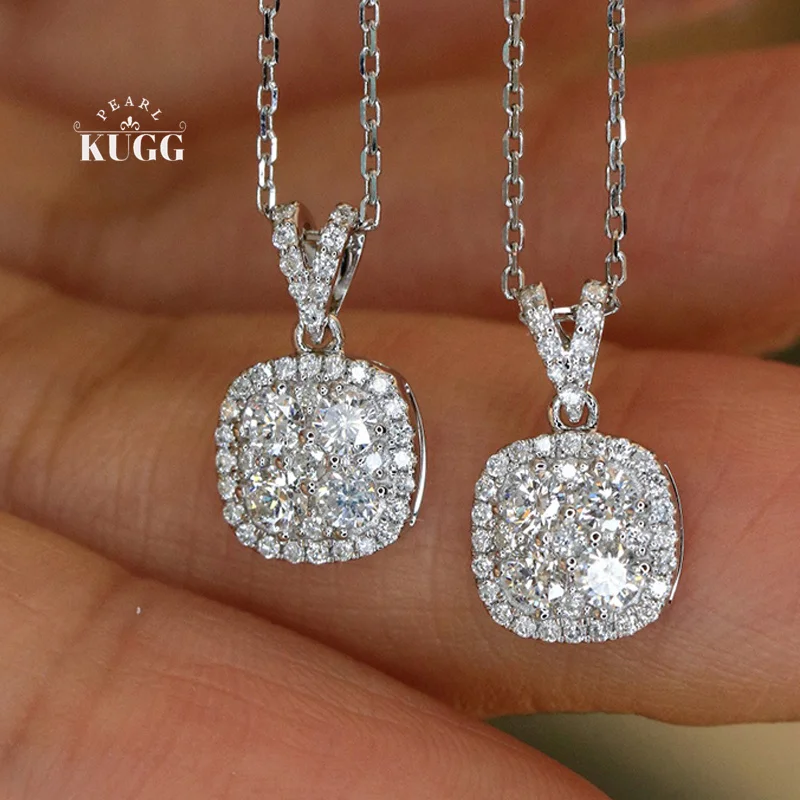 

KUGG 100% 18K White Gold Necklace Elegant Style 0.38carat Real Natural Diamond Pendant Necklace for Women High Birthday Gift