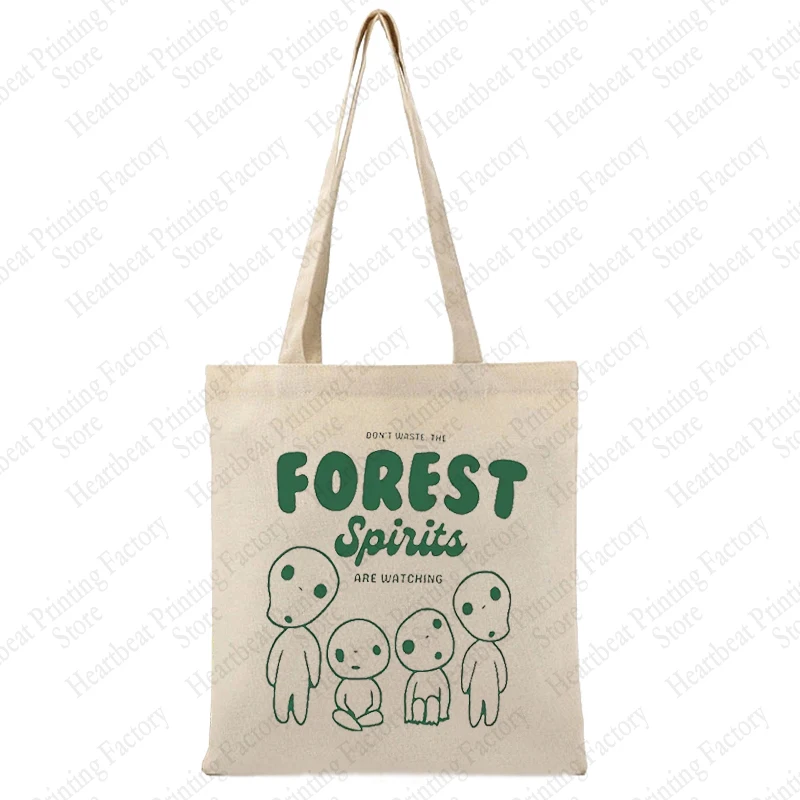 Kodama Forest Pattren Tote Bags Spirit Gift Anime Bag Cute Kawaii Birthday Gift Bag Vintage Anime Gifts Canvas Shopping Bags