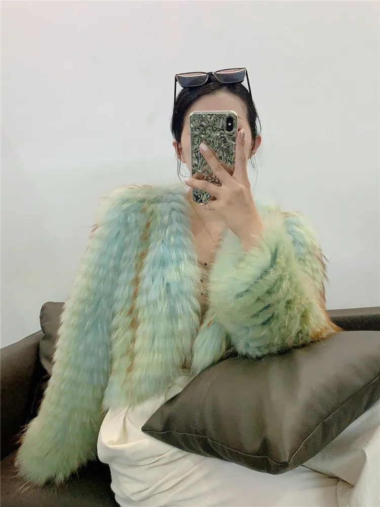 New Arrivals Raccoon Dog fur coat for women autumn winter High Waist real fur coat Mujer Stylish fur Jacket Y4365