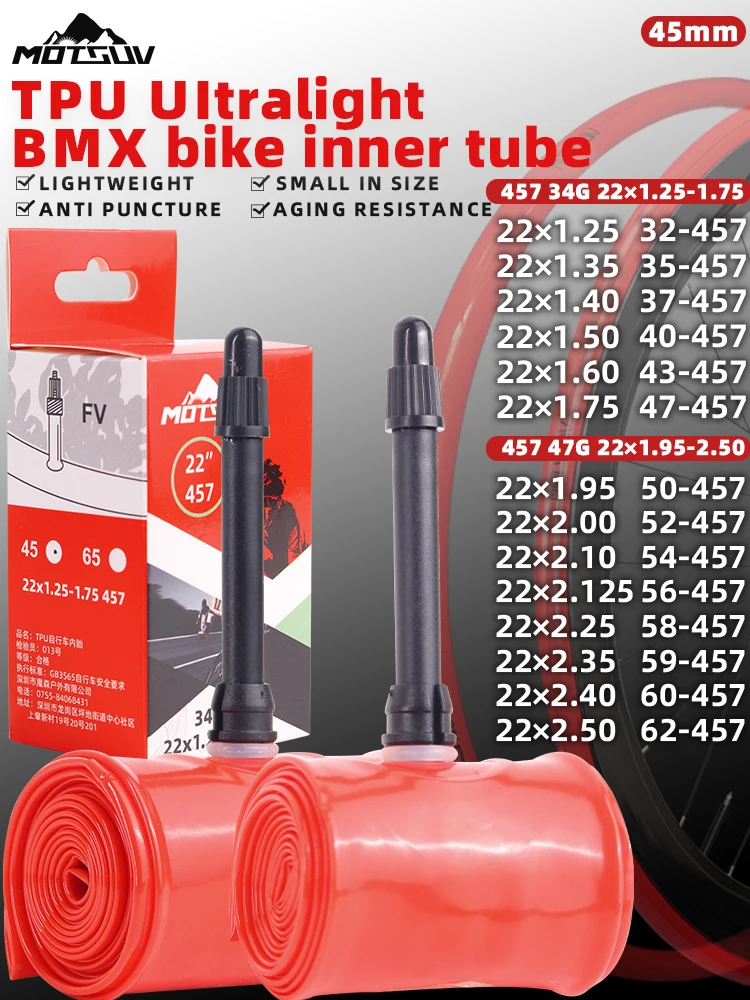 AliExpress MOTSUV Bicycle TPU Ultralight Inner Tube BMX Bike Aging Resistance 22 Inch457 1.25/1.75 1.95/2.5 Cycling Inner Tube  Accessories