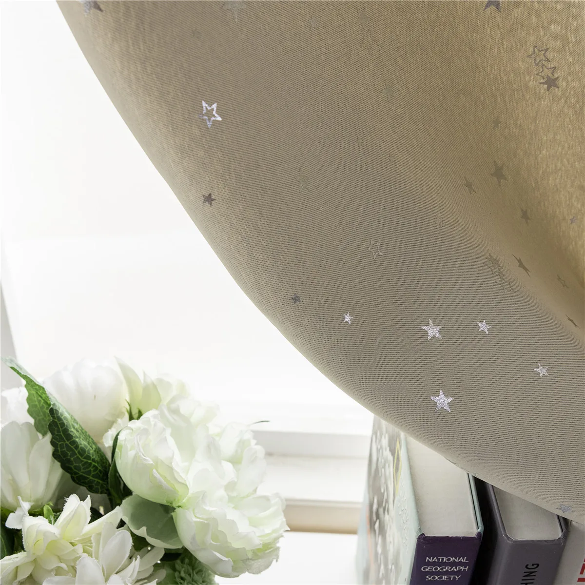 

1Pcs Blackout Curtain Silver Star Thick Tape Fixing Window Drape Decoration for Home Bedroom Kids Room 90x150cm Beige