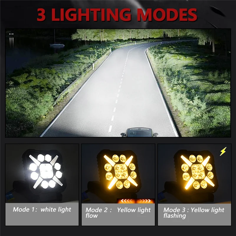 

4 Inch Car Square LED Work Light Strobe Headlight White Yellow Offroad Driving Light Spotlight For Truck Cars Suv Boat-A28K