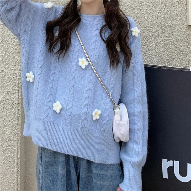 2024 Autumn And Winter New Thick Woolen Sweater Women Tops Round Neck Pullover Sweater Warm Loose Knitted Base Sweater Jacket