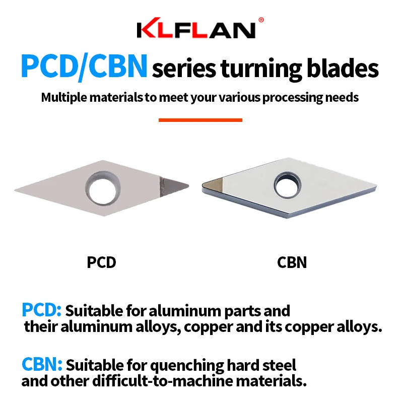 KLFLAN PCD CBN VBGT Diamant-CNC-Einsätze für die Bearbeitung von Aluminium, Kupfer und Gusseisen mit hoher Härte, verwendet für CNC-Drehmaschinen
