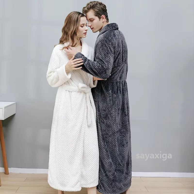 Loose Long Thick Bath Robe Winter Thick Shower Gown Bathrobe Flannel Terry Warm Comfortable Sleepwear For Female Dressing Gown