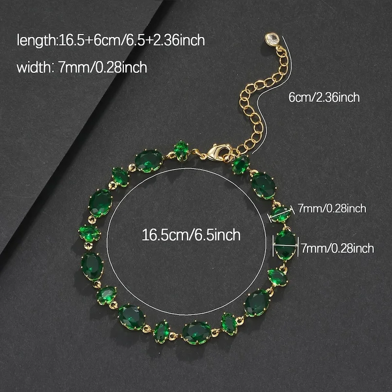 

7mm Adjustable Green Oval Candy Bracelet White Gold Plated Unisex Jewelry Girlfrend's Gift for Vacation Christmas Thanksgiving