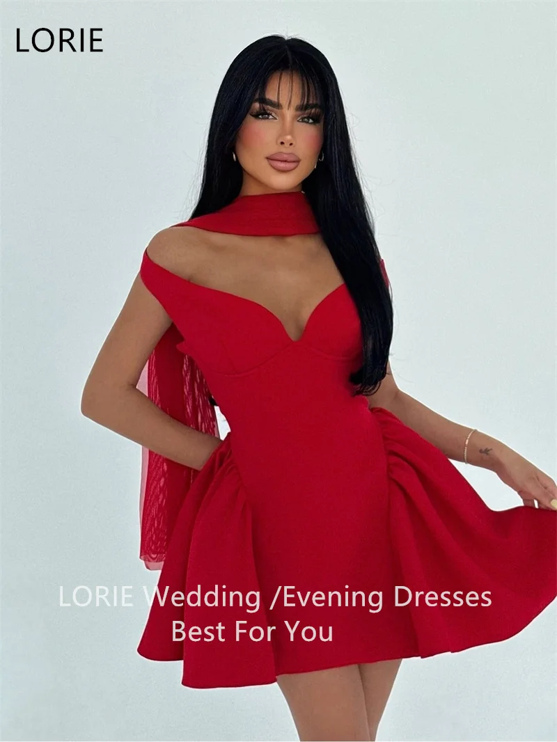 LORIE فساتين حفلات صغيرة حمراء على شكل حرف a حزام سباغيتي عميق على شكل حرف v مطوي فستان سهرة للحفلات الراقصة فساتين حفلات العودة للوطن 2025 مخصص #2