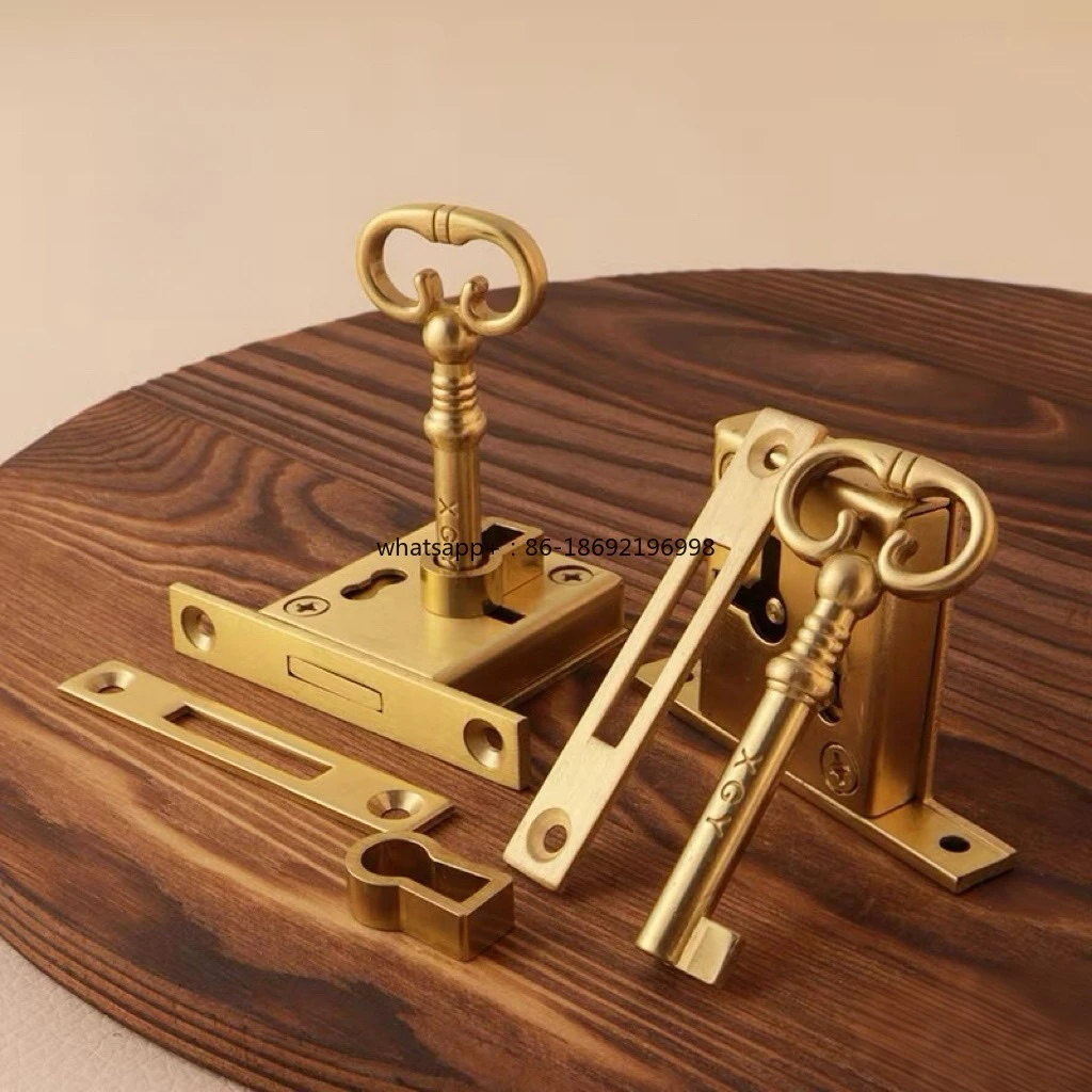 Chinese Pure Copper Cabinet Door Drawer Hidden Lock European Modern Mailbox Lock Old-fashioned Square Copper Lock Mahogany
