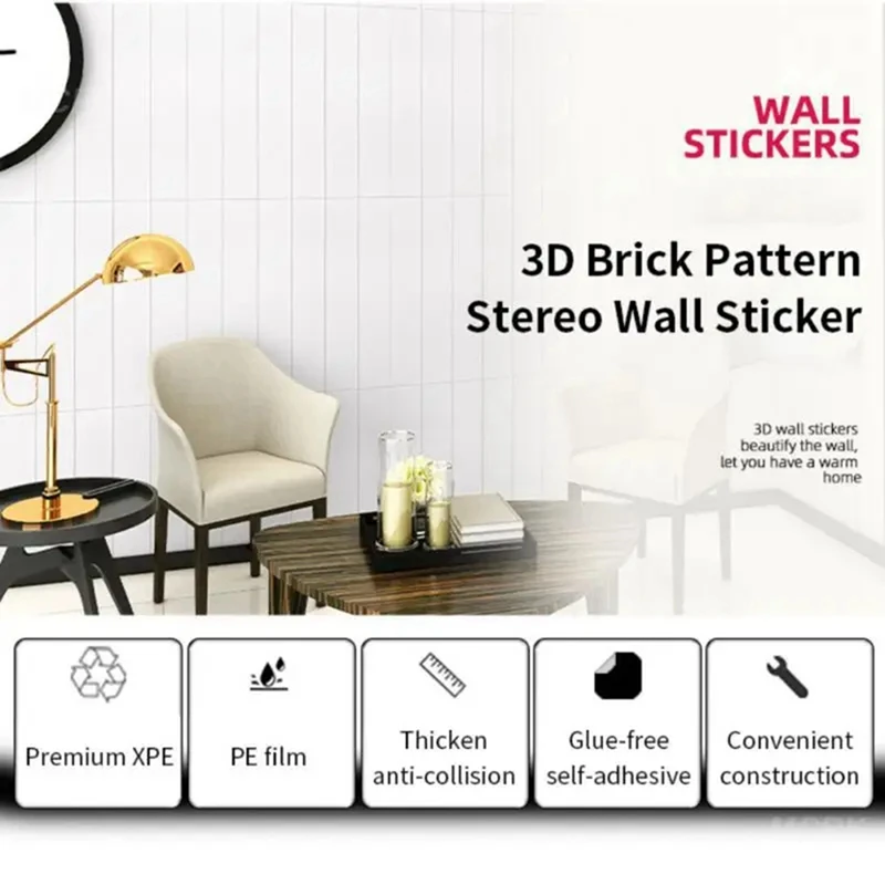 20Pcs 3D Wall Stickers Brick Self Adhesive Wallpaper Panels Home Decor Sticker,35X35cm Durable Easy Install